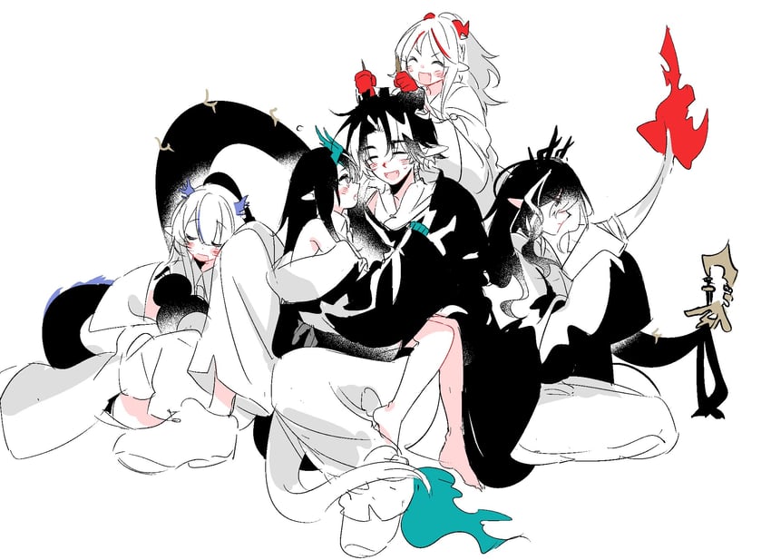 dusk, nian, ling, chongyue, and wang (arknights) drawn by jiaozixu