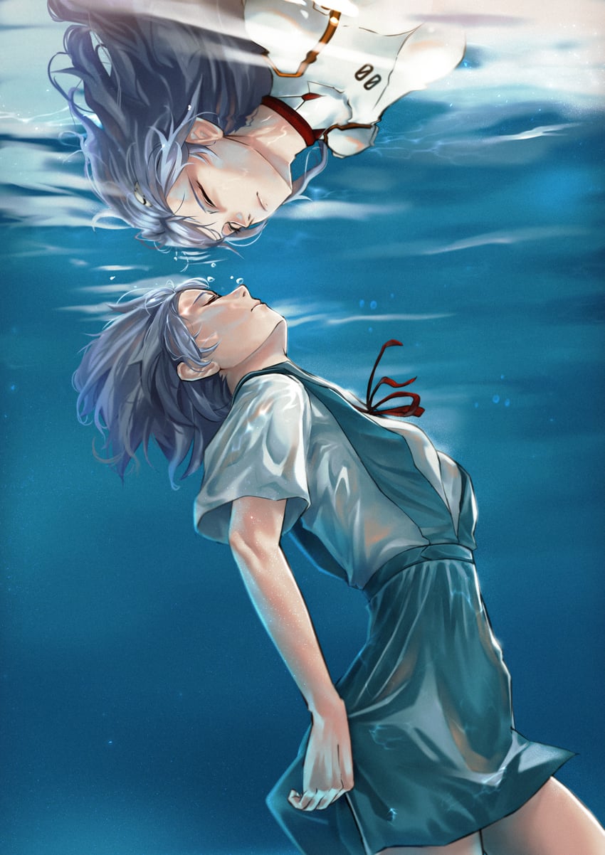 ayanami rei (neon genesis evangelion and 2 more) drawn by phruekey