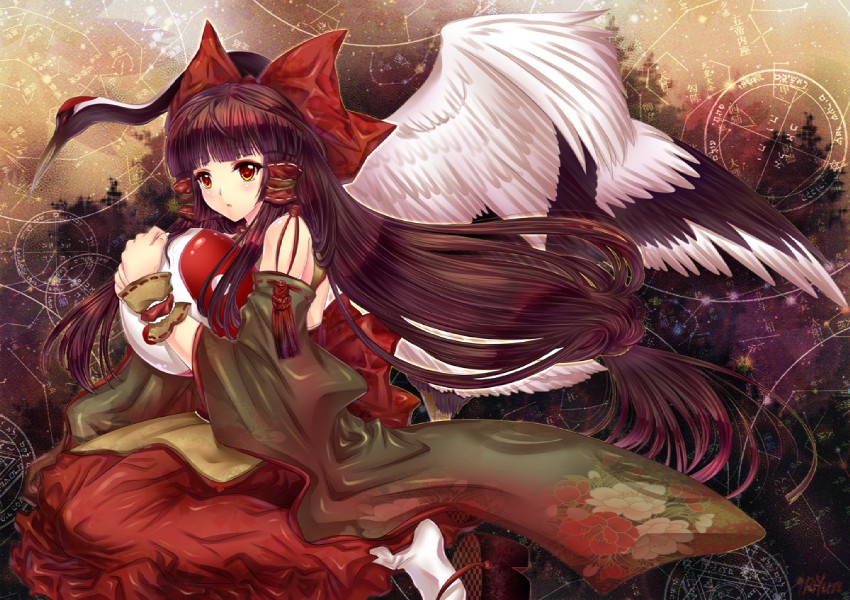 hakurei reimu (touhou) drawn by riyun_(halodark)
