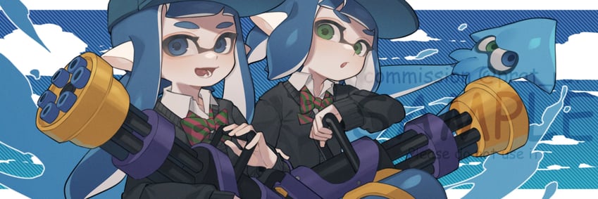 inkling player character and inkling girl (splatoon) drawn by prat_rat