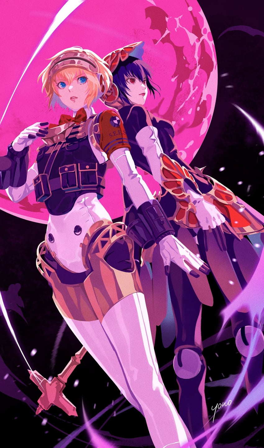 aigis and metis (persona and 3 more) drawn by yono_999