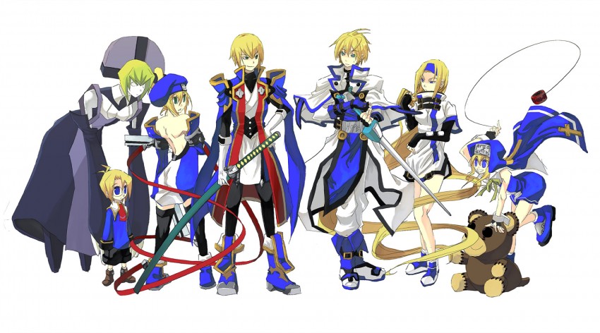 bridget, noel vermillion, millia rage, ky kiske, jin kisaragi, and 1 more (guilty gear and 3 more) drawn by noran