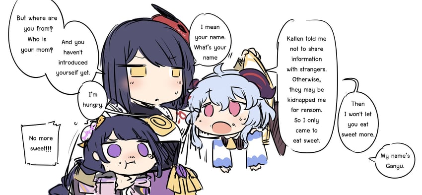 ganyu, raiden shogun, and kujou sara (genshin impact) drawn by sesield