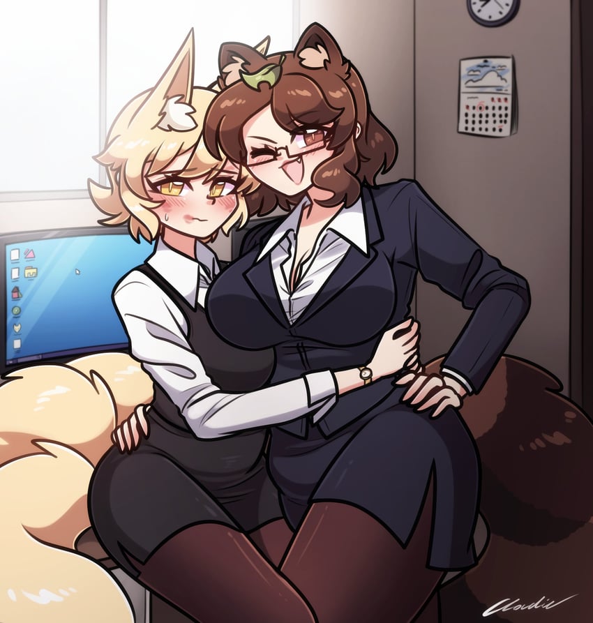 yakumo ran, futatsuiwa mamizou, and mib mamizou (touhou) drawn by littlecloudie