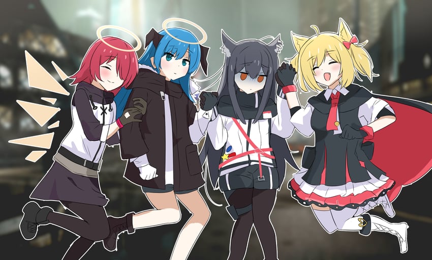 texas, exusiai, mostima, and sora (arknights and 1 more) drawn by akabeko123