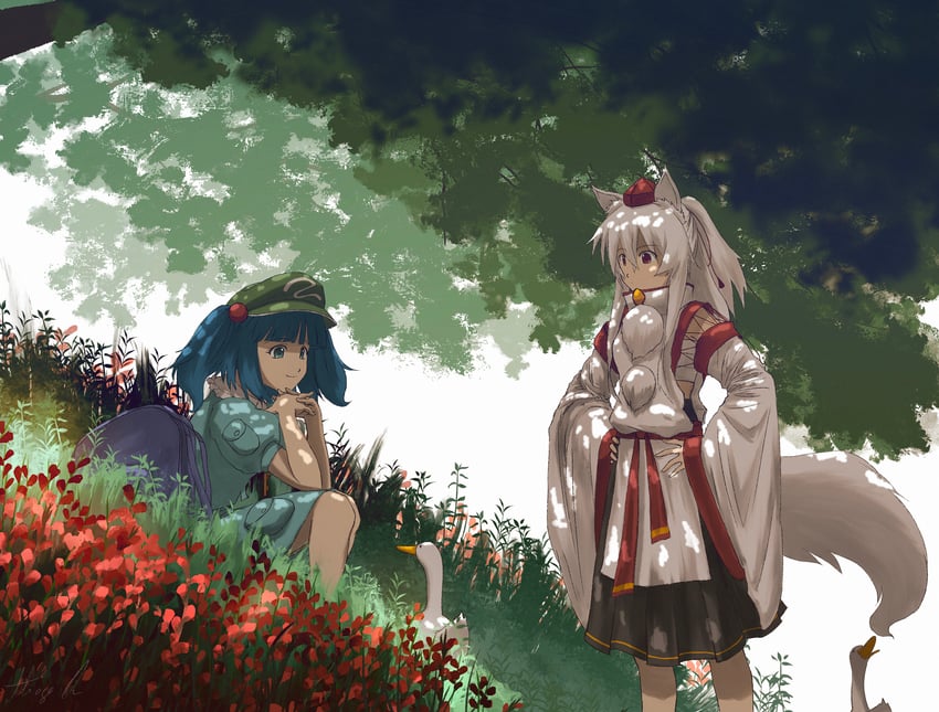 inubashiri momiji and kawashiro nitori (touhou) drawn by oubachiago