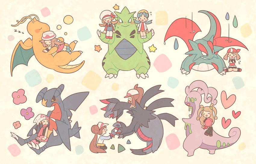 dawn, may, rosa, hilda, serena, and 9 more (pokemon and 8 more) drawn by maru_(umc_a)