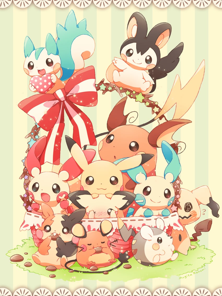 pikachu, morpeko, mimikyu, pichu, raichu, and 6 more (pokemon) drawn by mugita_konomi