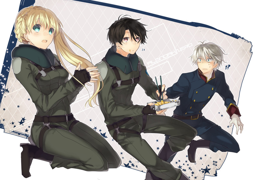 slaine troyard, kaizuka inaho, and asseylum vers allusia (aldnoah.zero) drawn by kazutake_hazano