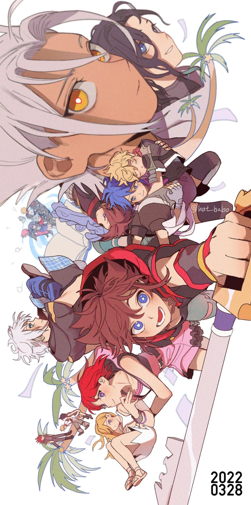 sora, roxas, kairi, riku, aqua, and 12 more (kingdom hearts and 2 more) drawn by hat_babo
