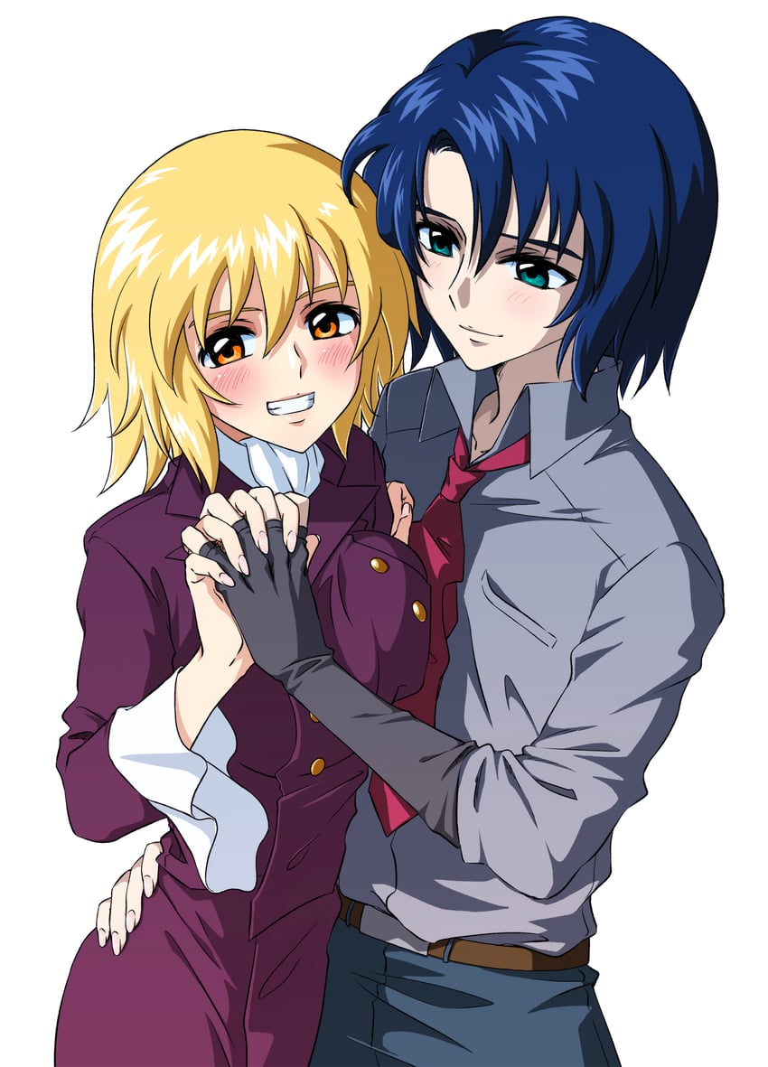 cagalli yula athha and athrun zala (gundam and 2 more) drawn by saeka