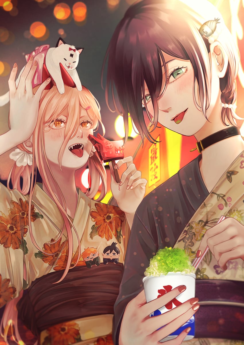 power, denji, reze, hayakawa aki, meowy, and 2 more (chainsaw man) drawn by kotochi_re