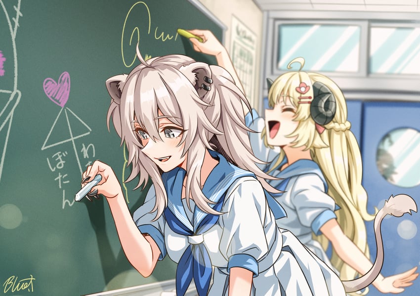 yukihana lamy, shishiro botan, and tsunomaki watame (hololive and 1 more) drawn by buru-dai