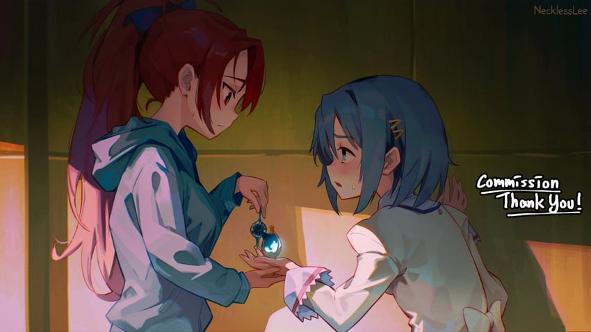 miki sayaka and sakura kyoko (mahou shoujo madoka magica) drawn by necklesslee