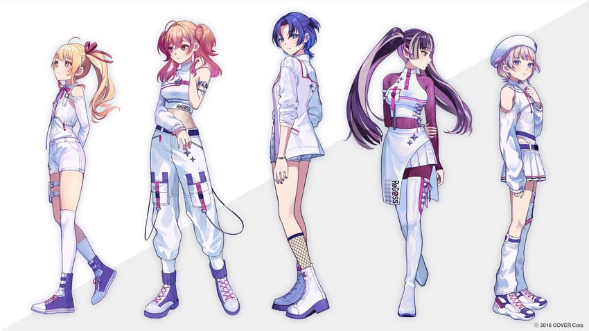 ichijou ririka, juufuutei raden, otonose kanade, hiodoshi ao, and todoroki hajime (hololive and 1 more) drawn by nowatari_hii