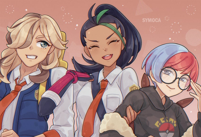nemona, arven, and penny (pokemon and 1 more) drawn by symoca