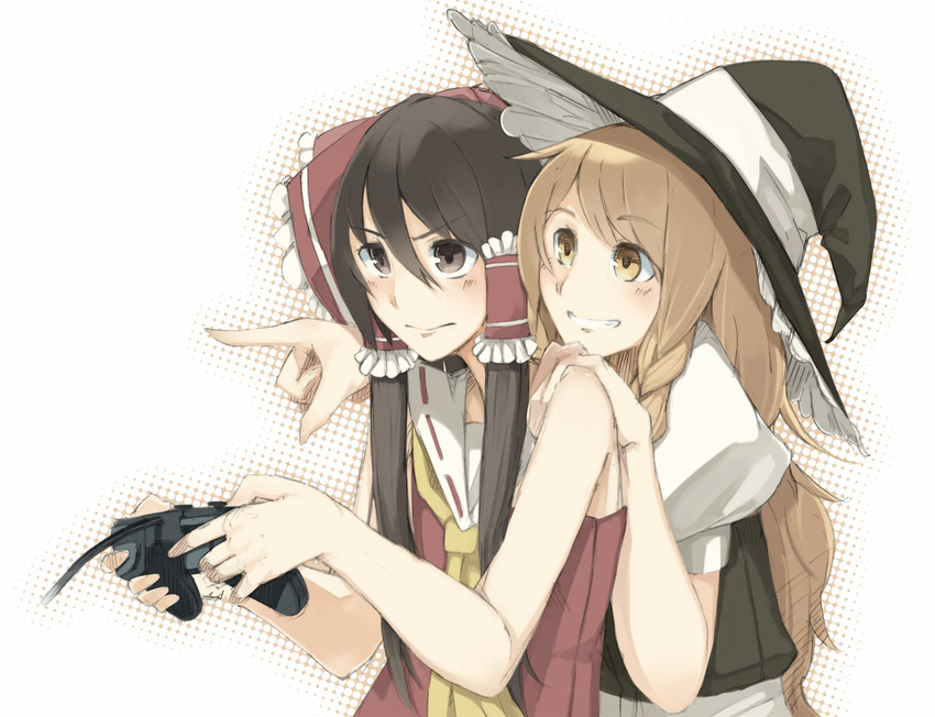 hakurei reimu and kirisame marisa (touhou) drawn by hayashi_kewi