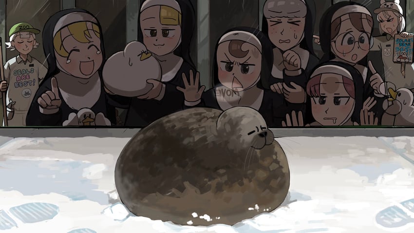 clumsy nun, froggy nun, spicy nun, sheep nun, glasses nun, and 3 more (little nuns and 1 more) drawn by diva_(hyxpk)