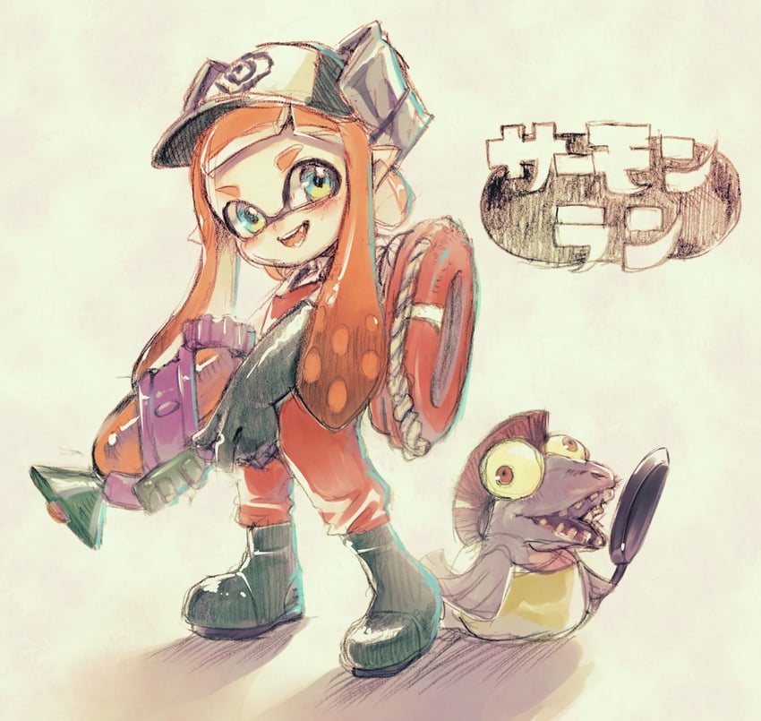 inkling player character, inkling girl, smallfry, and chum (splatoon and 1 more) drawn by mu_su_me_bot