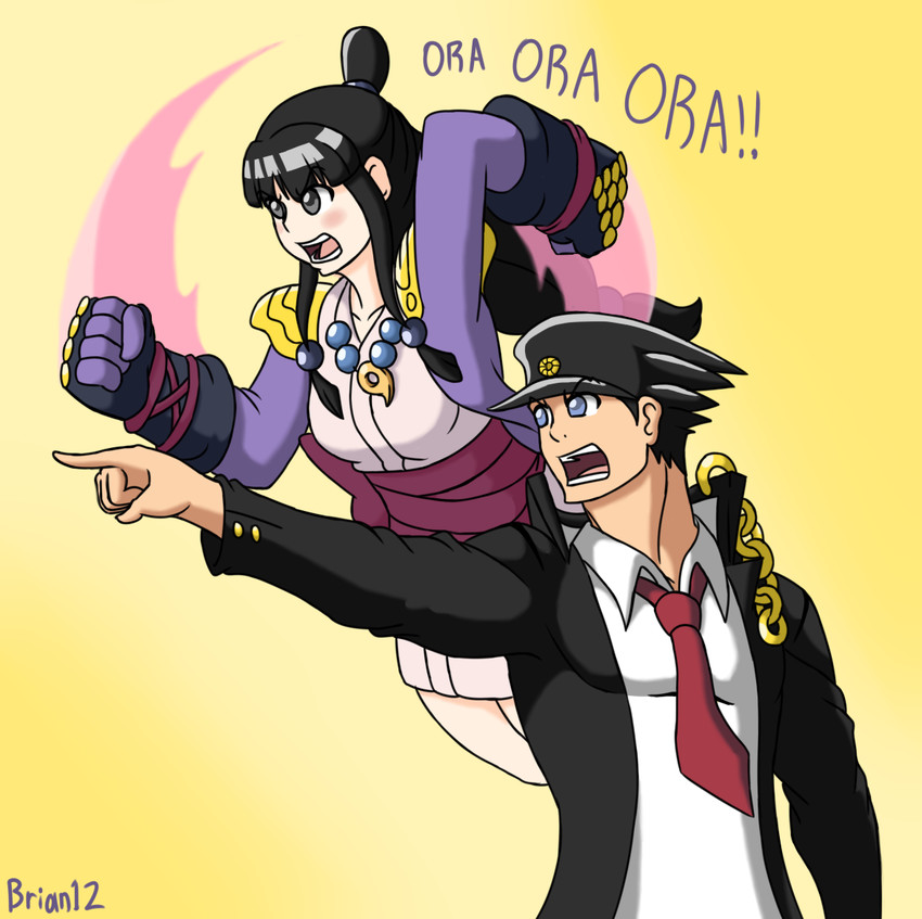 kujo jotaro, phoenix wright, star platinum, and maya fey (jojo no kimyou na bouken and 4 more) drawn by brian_libunao