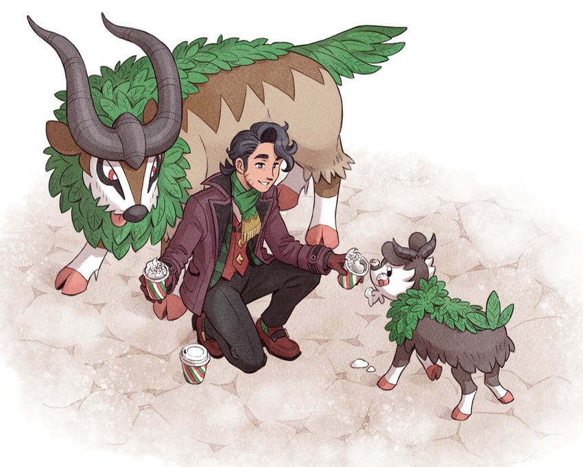professor sycamore, gogoat, and skiddo (pokemon and 1 more) drawn by effie_lealand