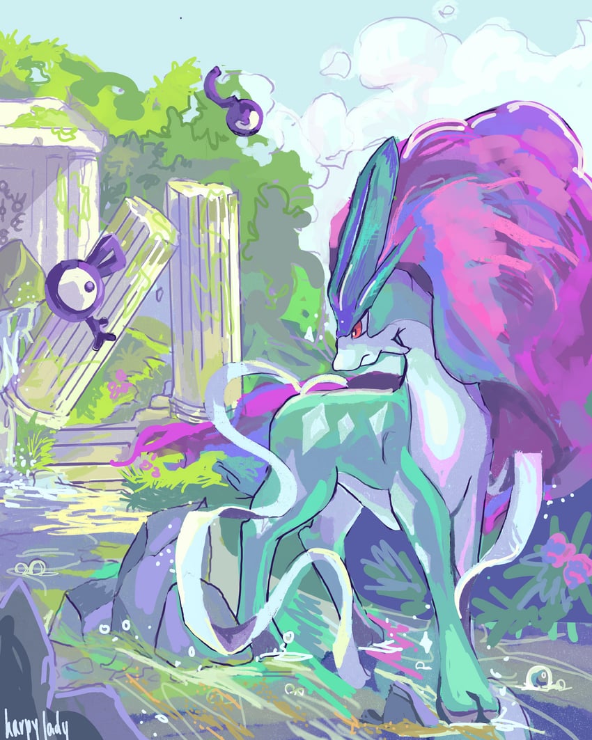 suicune, unown, unown f, and unown ? (pokemon) drawn by ayipee