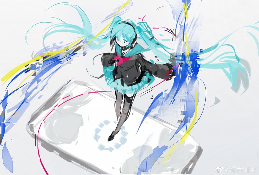 hatsune miku (vocaloid and 1 more) drawn by rumoon