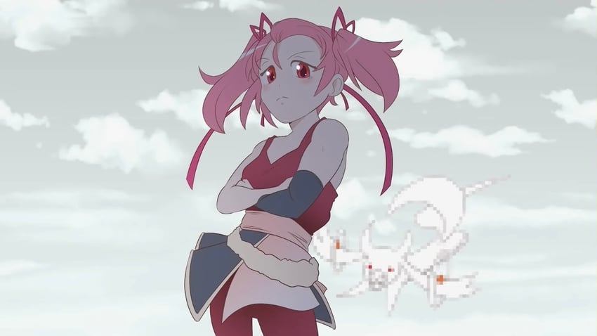 kaname madoka, kyubey, and vegeta (mahou shoujo madoka magica and 2 more) drawn by karina_farek