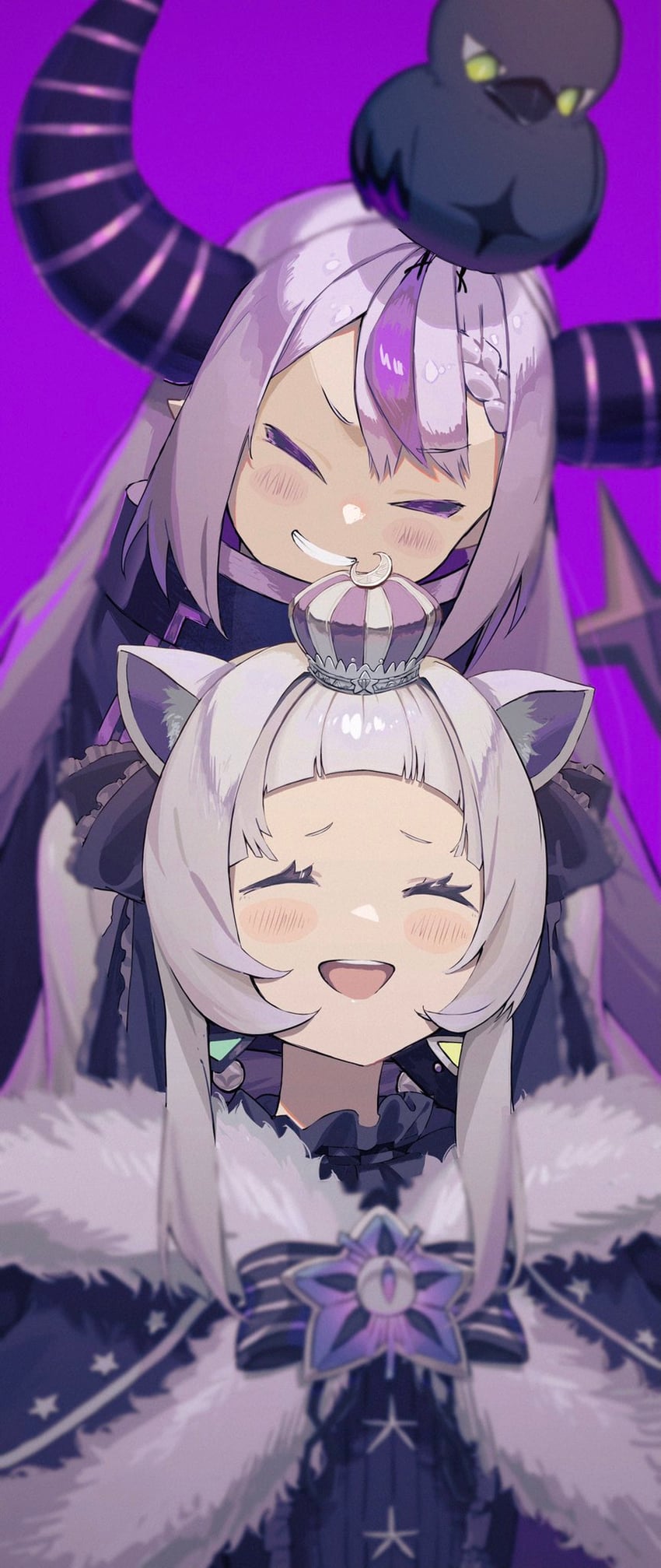 murasaki shion and la+ darknesss (hololive) drawn by fukurou_(l_fukurou)