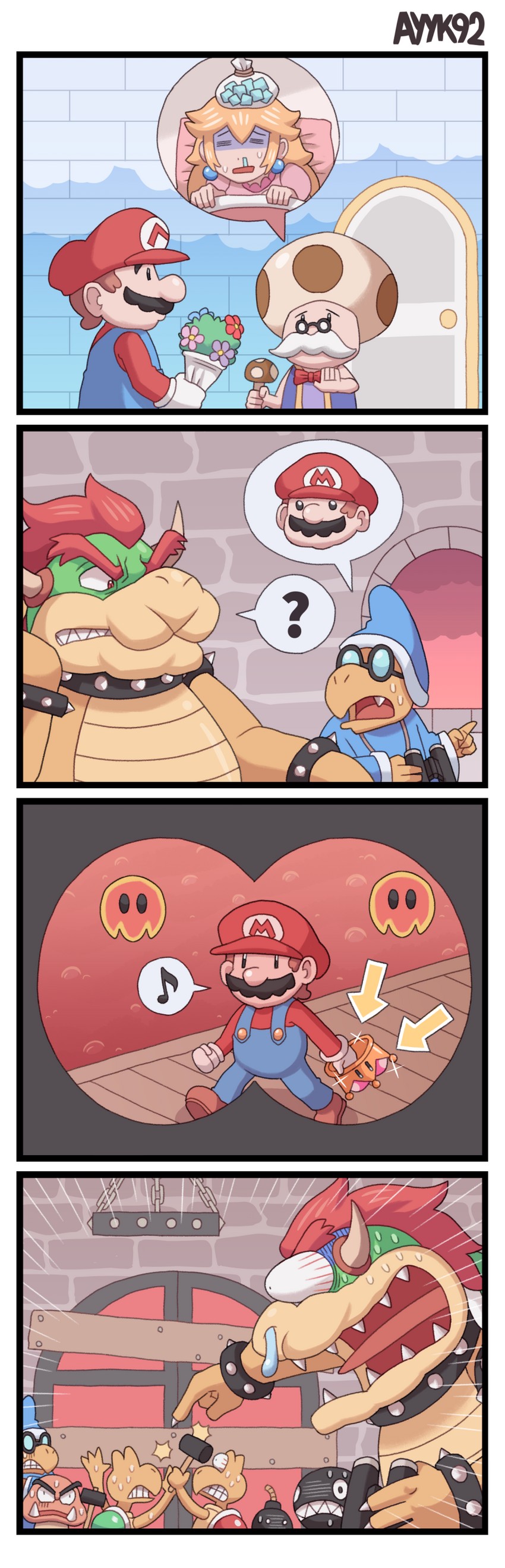 princess peach, mario, bowser, goomba, chain chomp, and 5 more (mario and 1 more) drawn by ayyk92