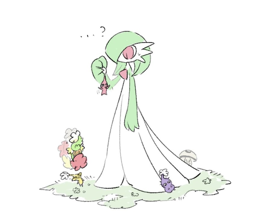 gardevoir, red pikmin, yellow pikmin, purple pikmin, comfey, and 1 more (pokemon and 1 more) drawn by sok_(mr14_c)