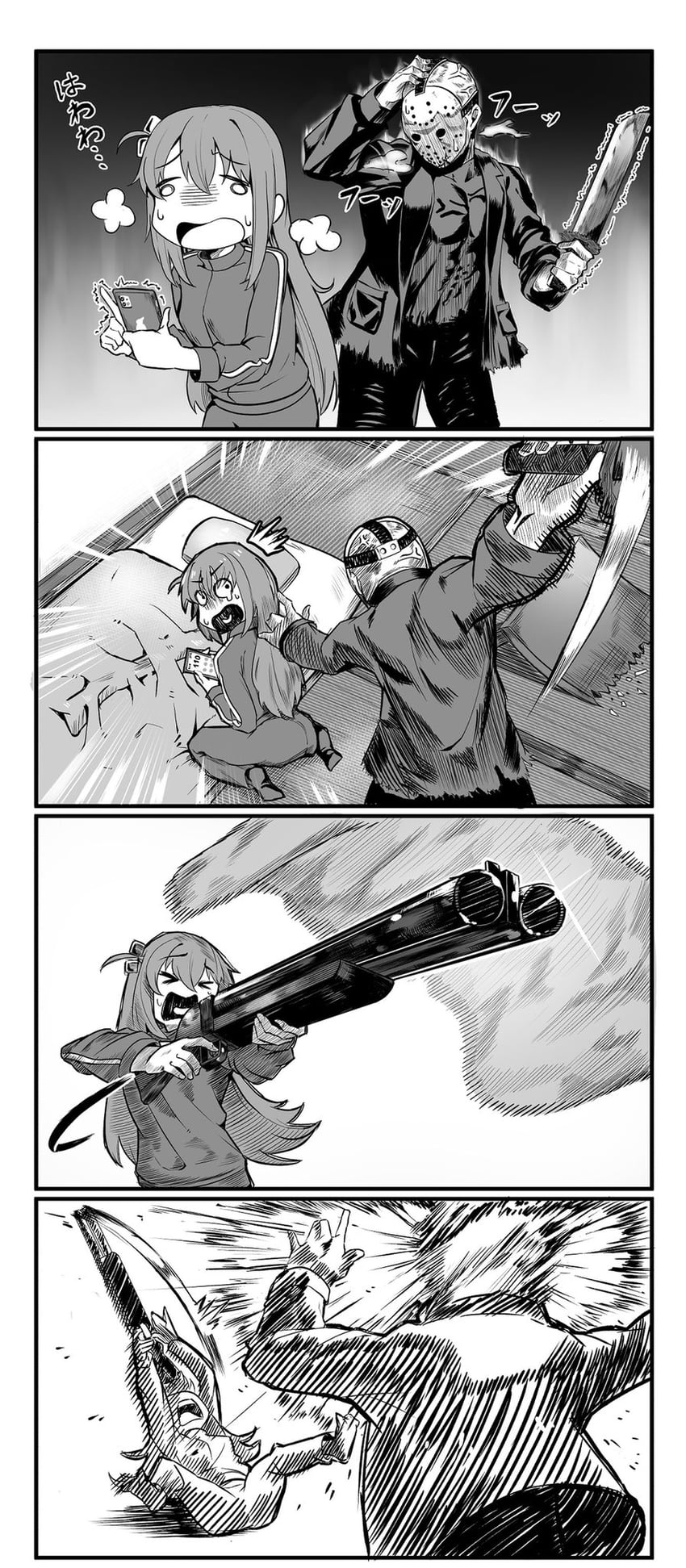 gotoh hitori and jason voorhees (bocchi the rock! and 1 more) drawn by torinosu_0403