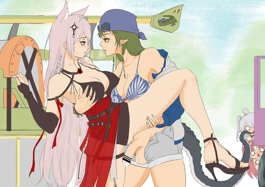 tomimi, myrtle, gavial, pozyomka, and gavial the invincible (arknights) drawn by shangguanzhuhanyi