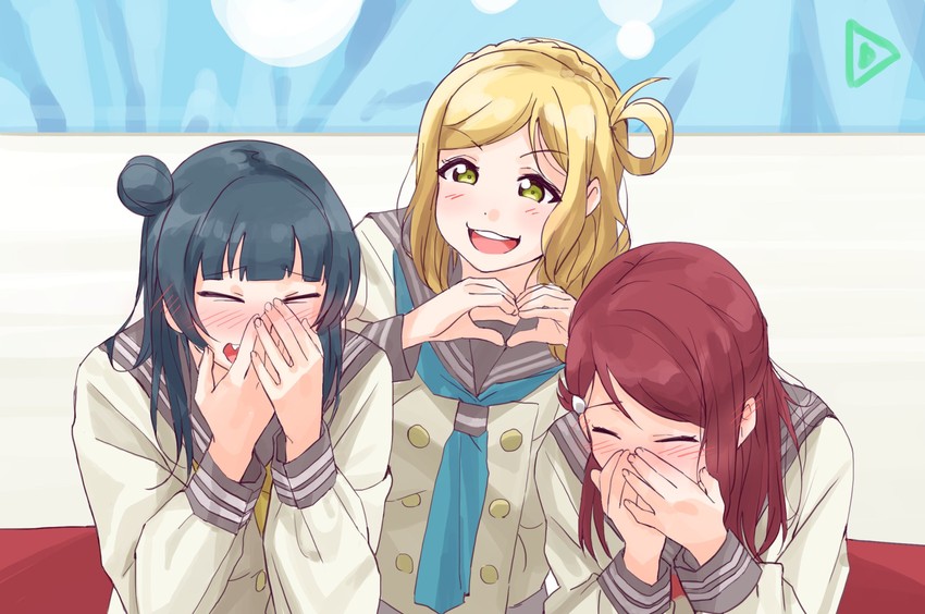 tsushima yoshiko, sakurauchi riko, ohara mari, aida rikako, kobayashi aika, and 1 more (love live! and 3 more) drawn by gamjolno