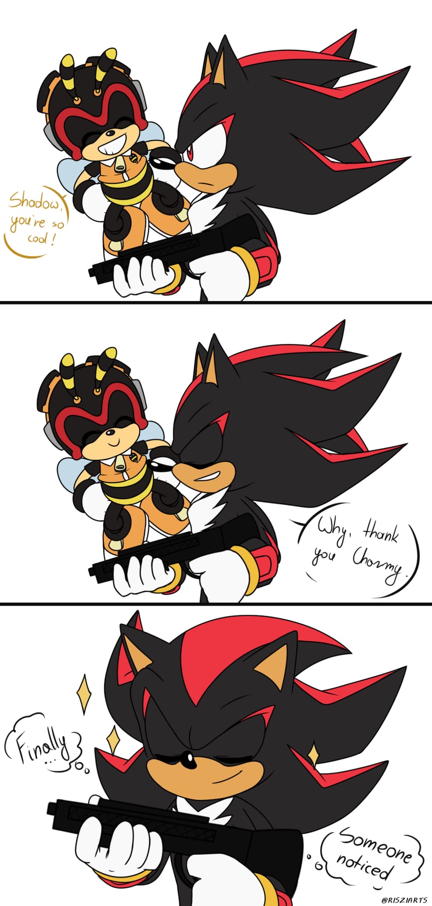 shadow the hedgehog and charmy bee (sonic and 1 more) drawn by risziarts