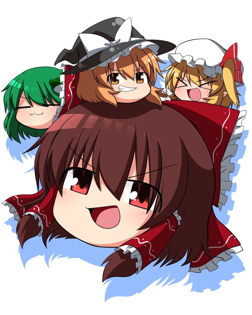 hakurei reimu, kirisame marisa, flandre scarlet, and kochiya sanae (touhou) drawn by sumiya_nadateru