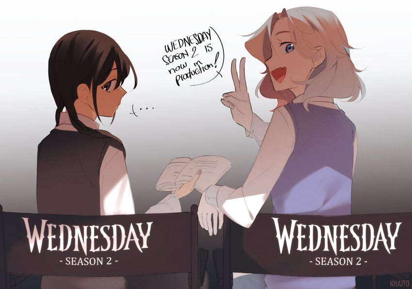 wednesday addams and enid sinclair (addams family and 1 more) drawn by knaito