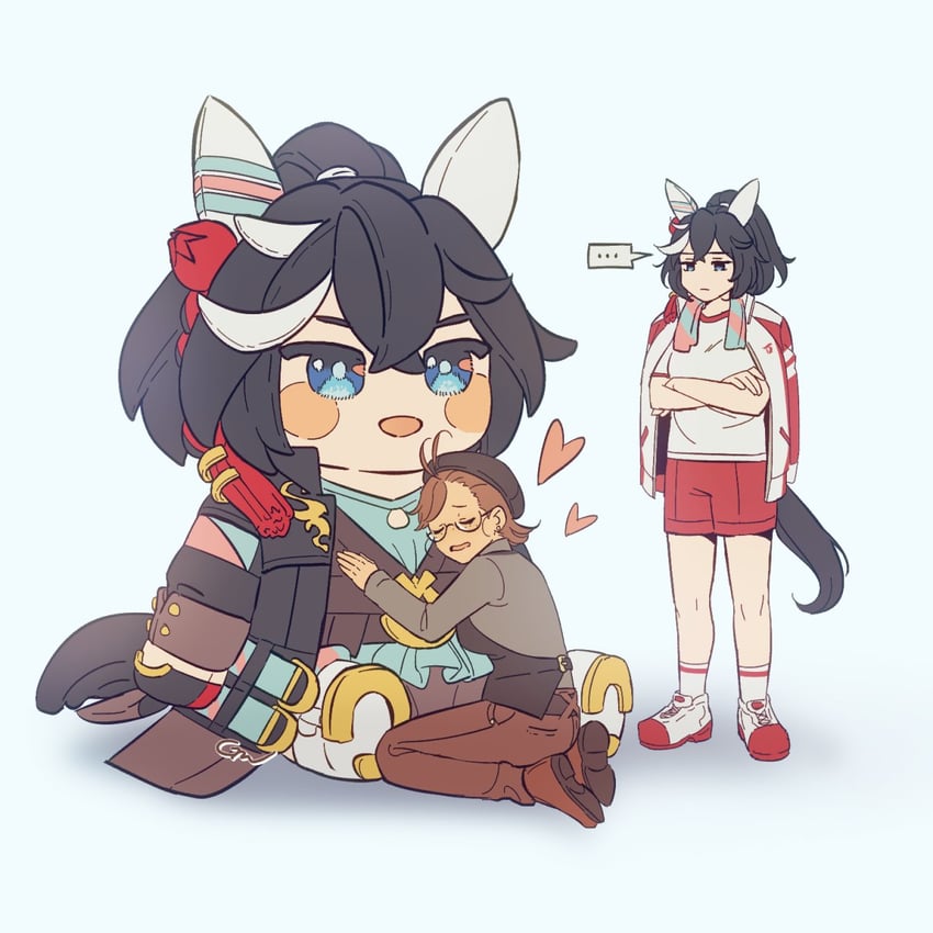 trainer, katsuragi ace, and female trainer (umamusume) drawn by gaman