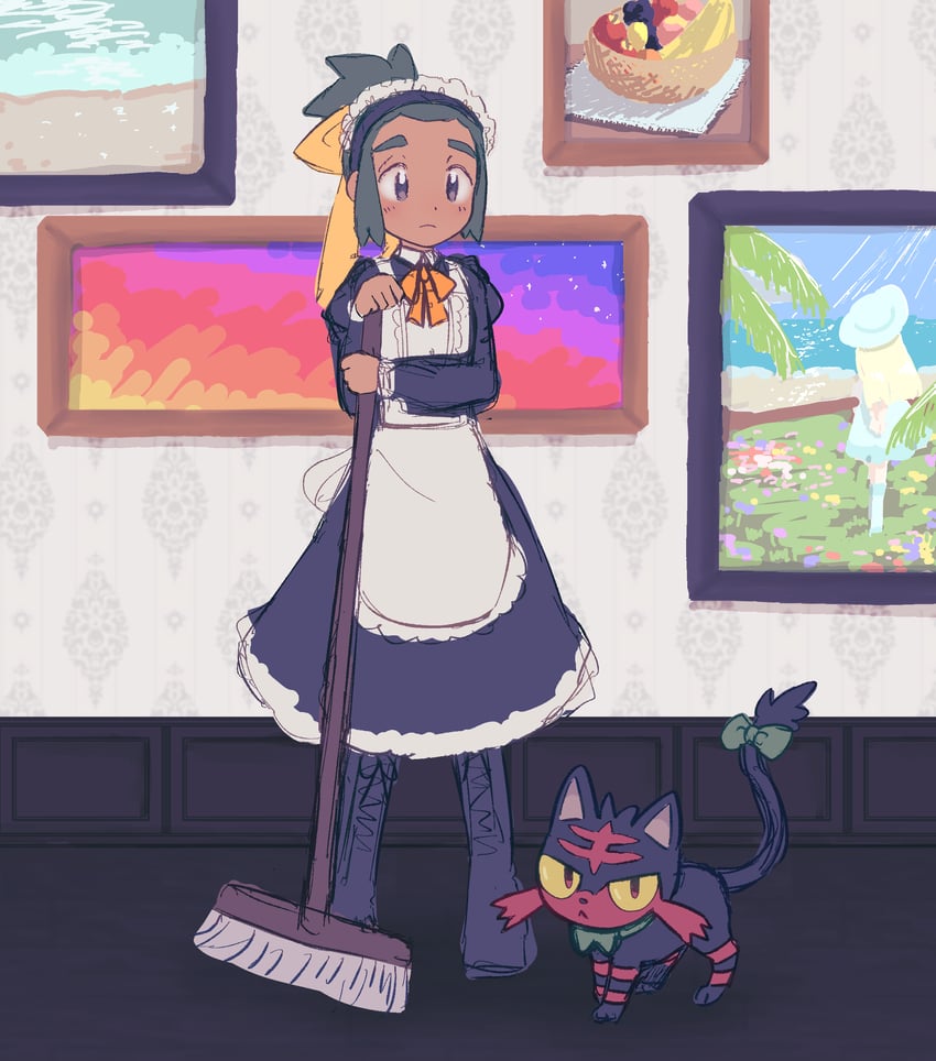 lillie, litten, and hau (pokemon and 1 more) drawn by sabi_(sb_bstr)