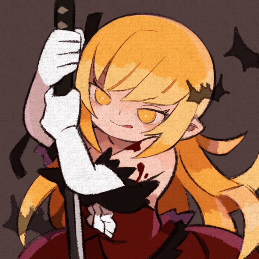 oshino shinobu and kiss-shot acerola-orion heart-under-blade (monogatari and 1 more) drawn by yknsugar
