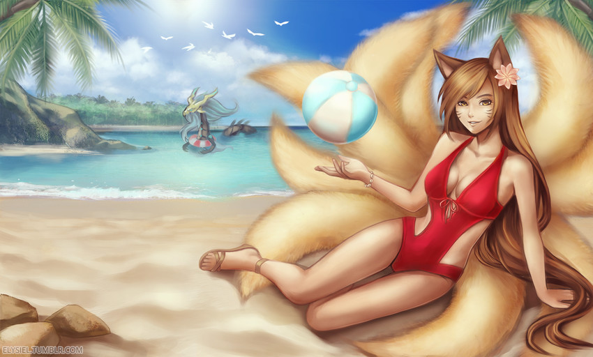 ahri and ao shin (league of legends) drawn by lily_(nyaruko)