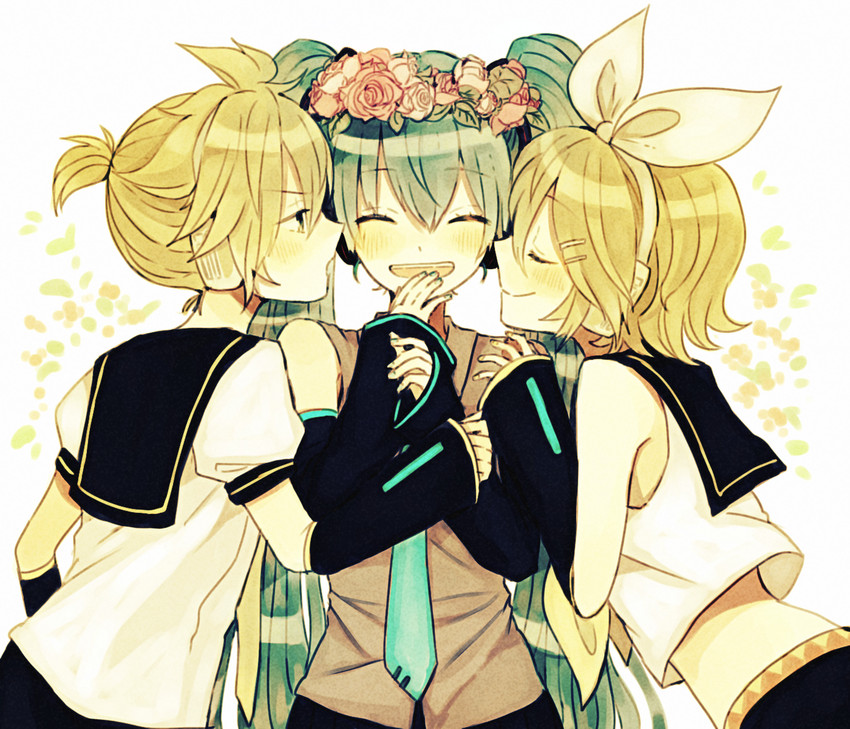 hatsune miku, kagamine rin, and kagamine len (vocaloid) drawn by kurodeko