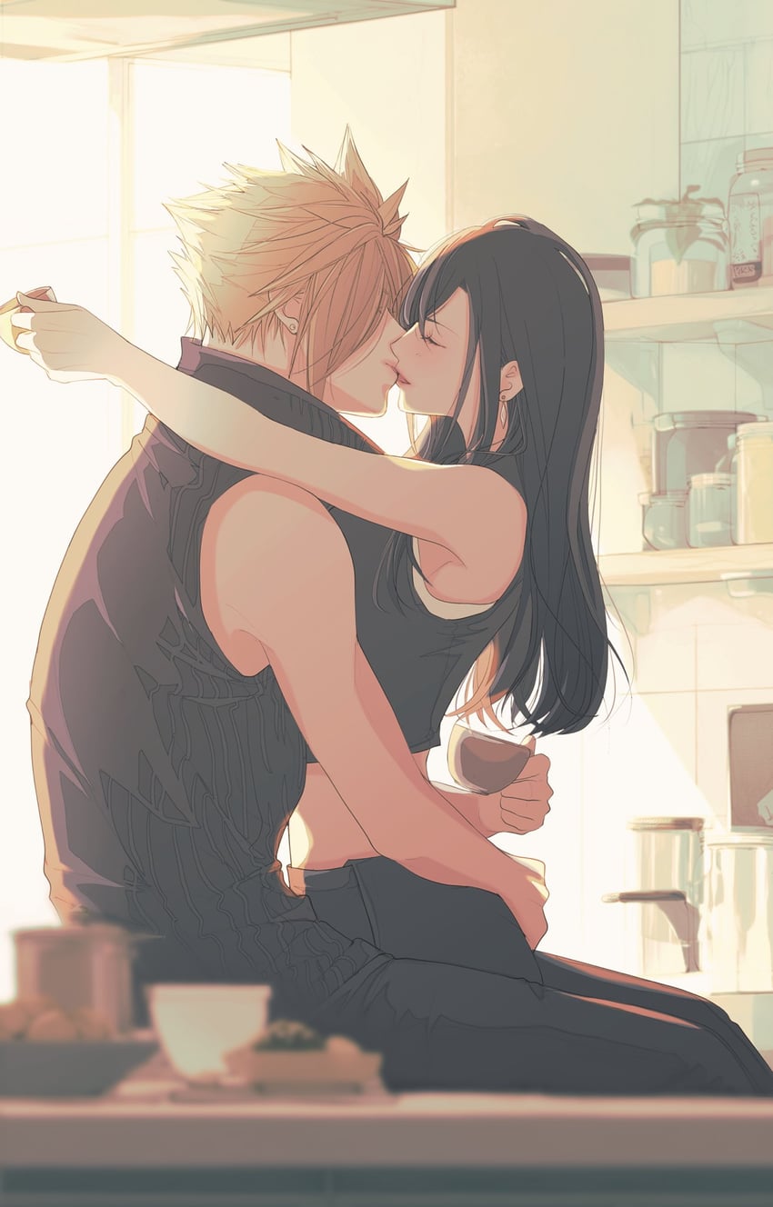 tifa lockhart and cloud strife (final fantasy and 2 more) drawn by mixmomo_yah