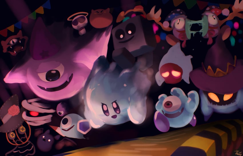 kirby, marx, scarfy, mumbies, spookstep, and 11 more (kirby) drawn by suyasuyabi