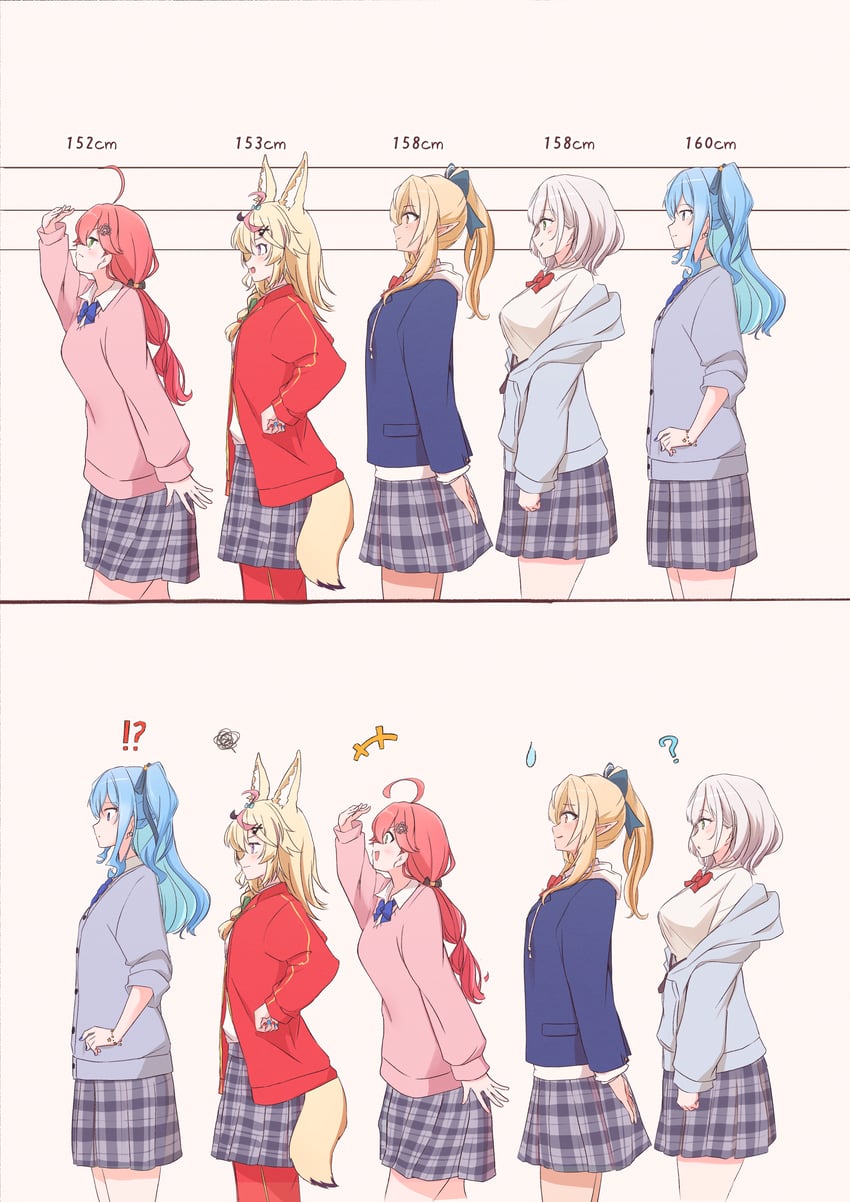 hoshimachi suisei, sakura miko, shirogane noel, shiranui flare, and omaru polka (hololive and 1 more) drawn by chamomile_(kazumasa)