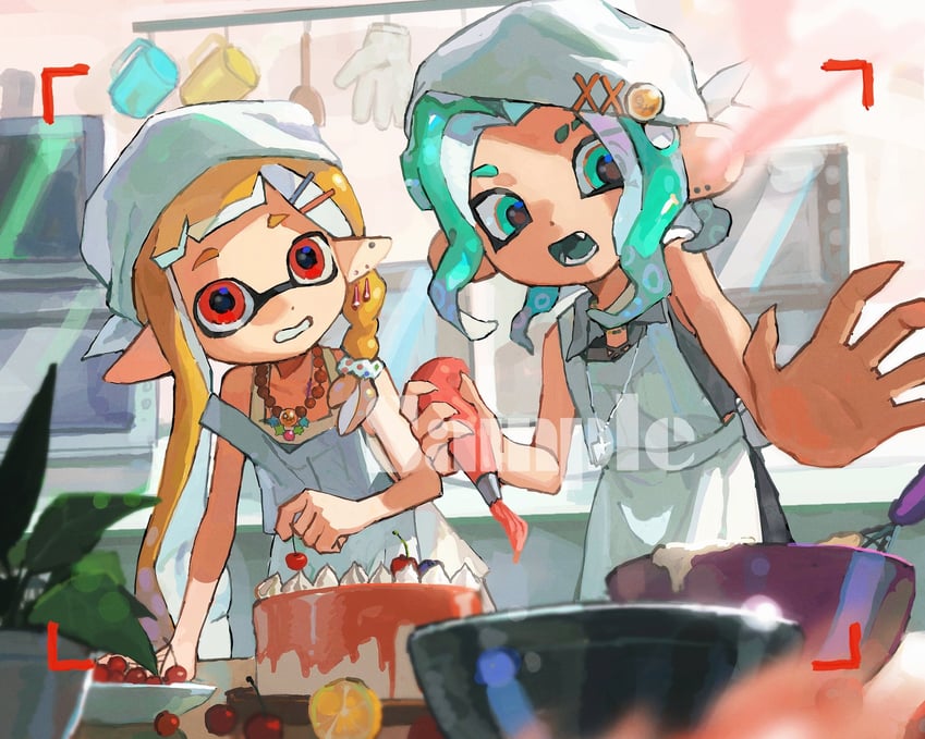 inkling player character, inkling girl, octoling player character, and octoling girl (splatoon) drawn by miko_(15476997)