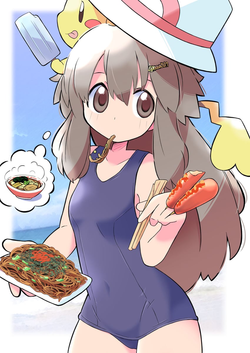 pikachu and leaf (pokemon and 1 more) drawn by rascal_(feuille)