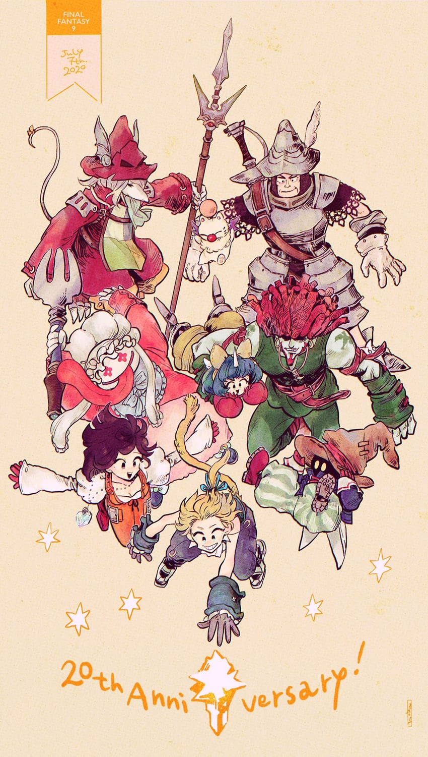 moogle, zidane tribal, garnet til alexandros xvii, vivi ornitier, eiko carol, and 4 more (final fantasy and 1 more) drawn by nobu_(25mark)