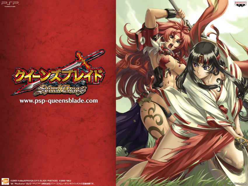 tomoe, musha miko tomoe, risty, and wilderness bandit risty (queen's blade and 1 more) drawn by eiwa