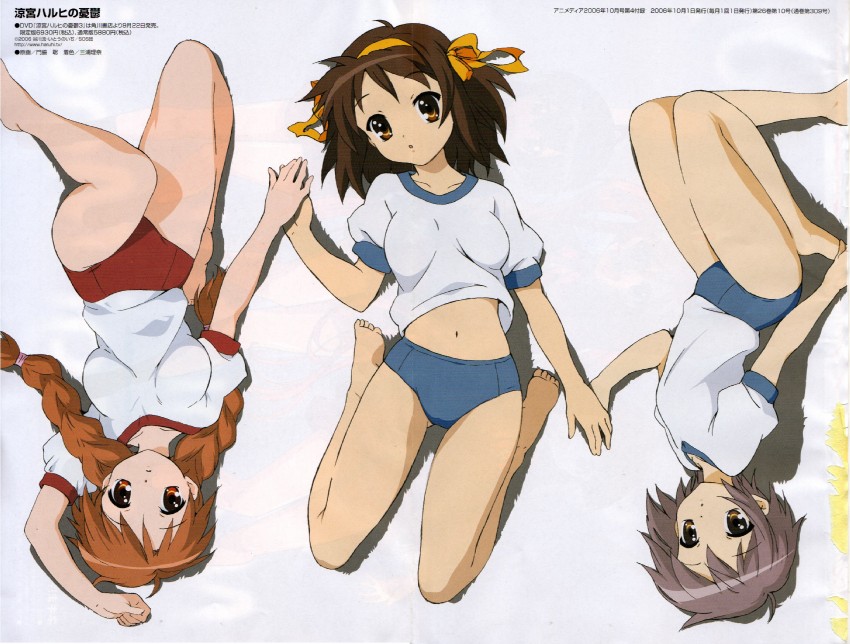suzumiya haruhi, nagato yuki, and asahina mikuru (suzumiya haruhi no yuuutsu) drawn by kadowaki_satoshi